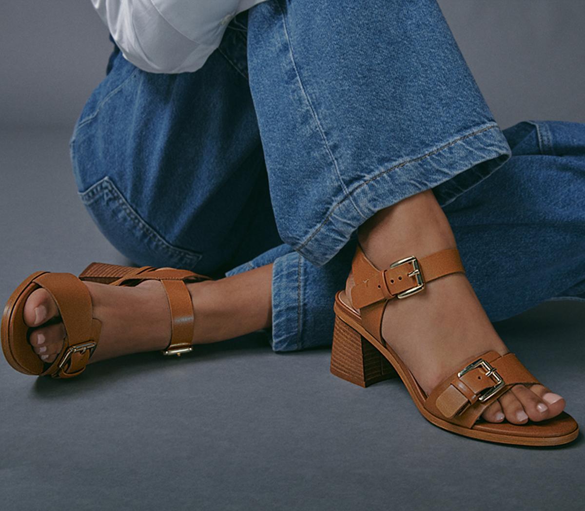 Mercy Buckle Two Part Sandals Tan Leather