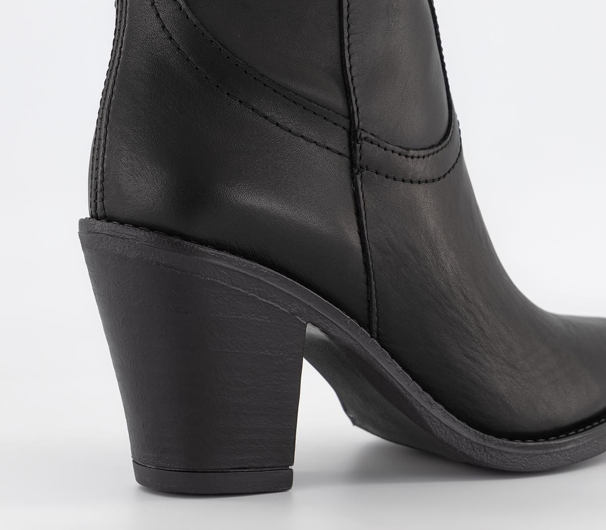 OFFICE Kennedy Western Calf Boots Black Leather - Knee High Boots