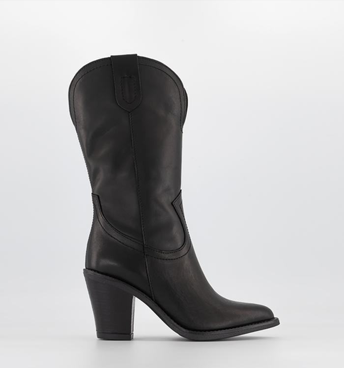 OFFICE Kennedy Western Calf Boots Black Leather