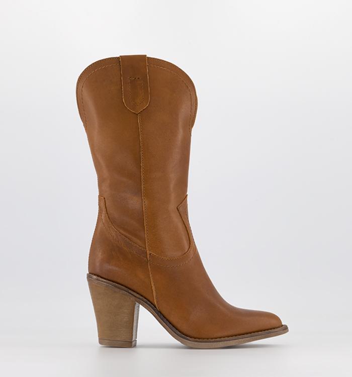 OFFICE Kennedy Western Calf Boots Tan Leather