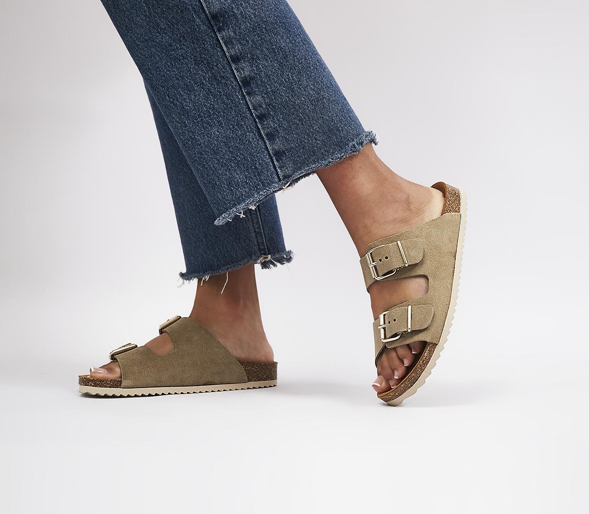 Seville Double Buckle Sandals Taupe Suede