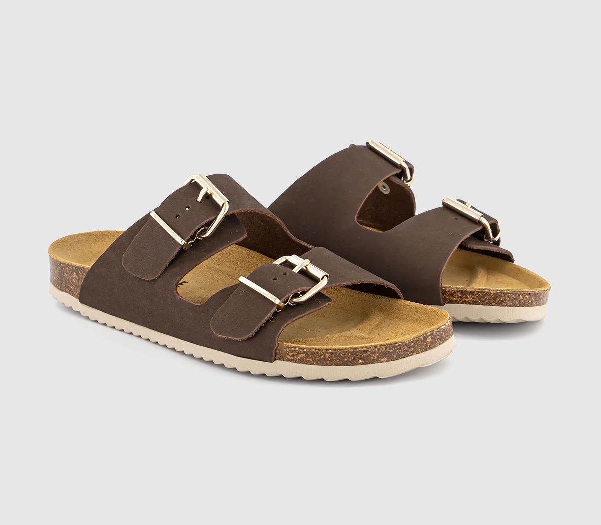 OFFICE Seville Double Buckle Sandals Brown Nubuck - Women’s Sandals