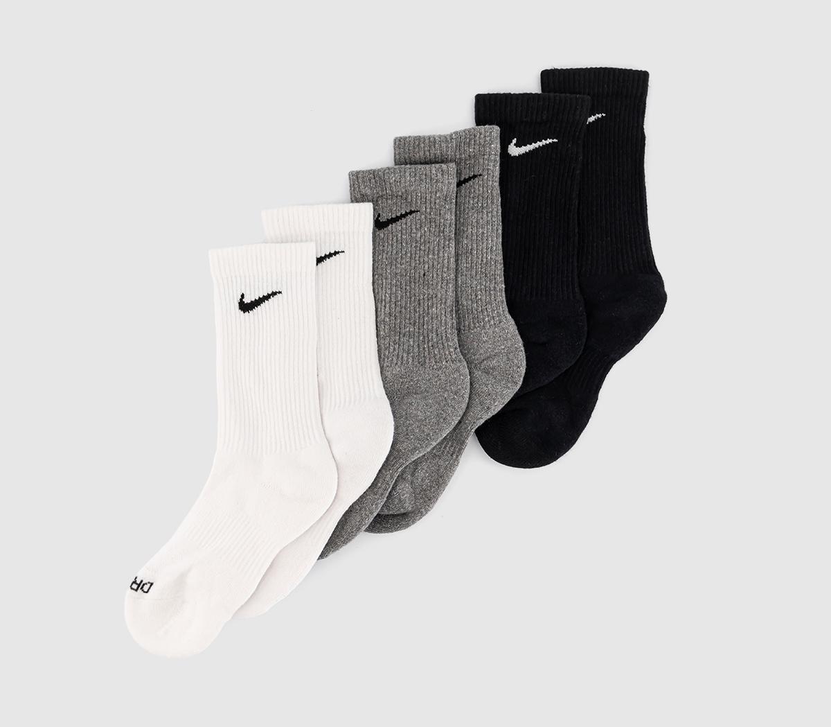 NikeCrew Socks 6 Pair NikeCrew Socks 6 PairWhite Grey Black