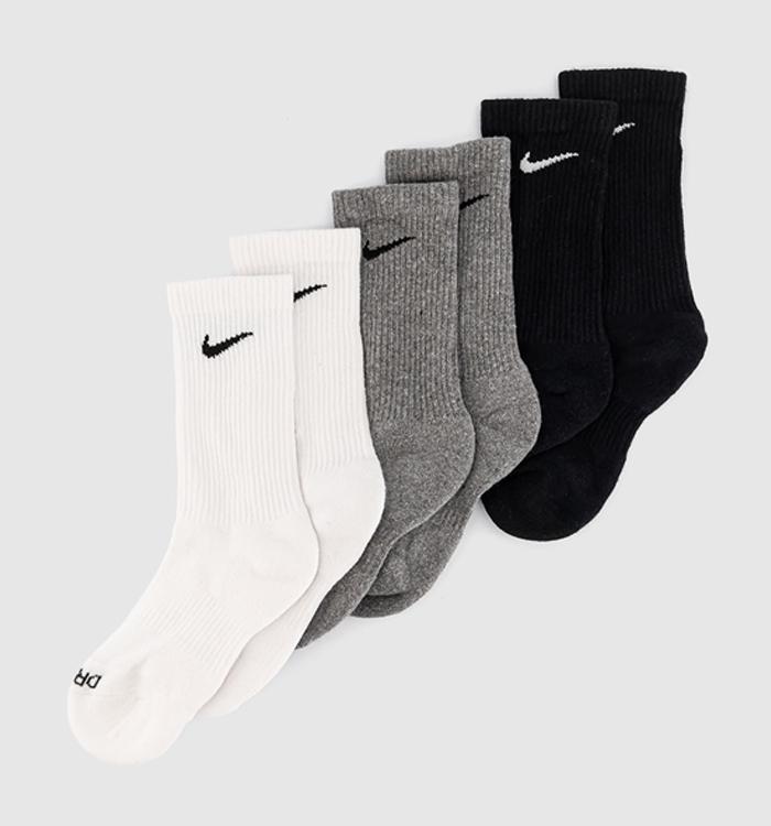 Nike Crew Socks 6 Pair White Grey Black