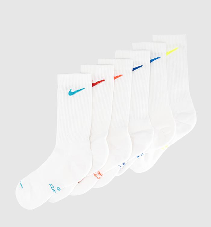 Nike Crew Socks 6 Pairs Off White Bright Ticks