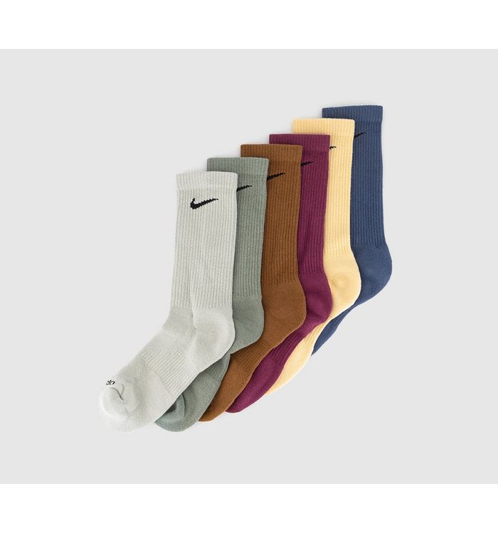 Nike Crew Socks 6 Pairs Multi Grey Blue Cream