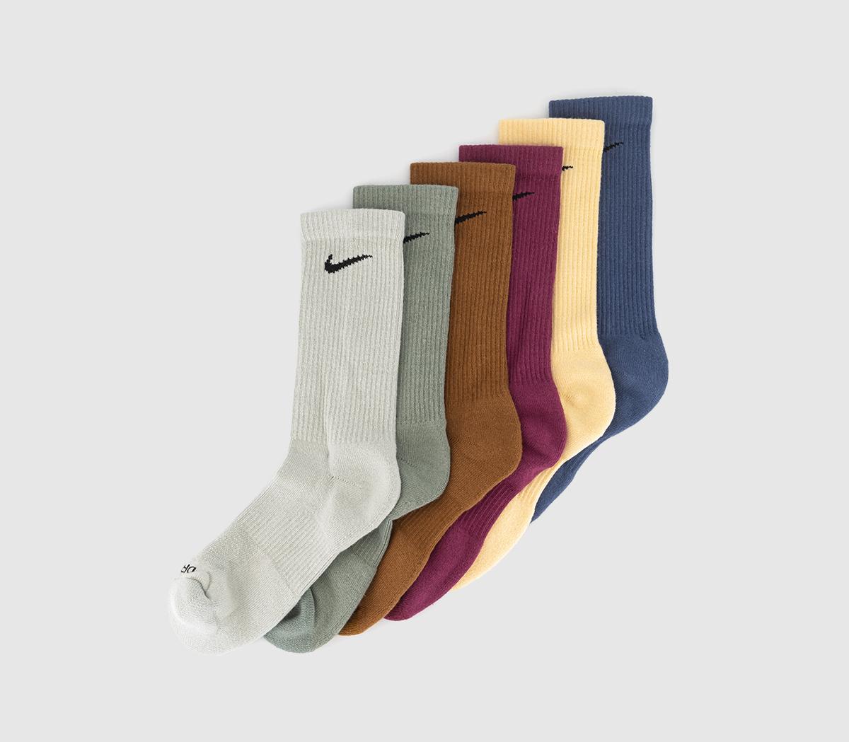 Nike Crew Socks 6 Pairs Multi Grey Blue Cream - Socks