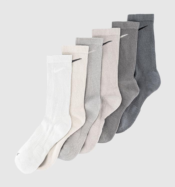 Nike Crew Socks 6 Pair Grey Grey Green