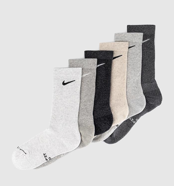 Nike Crew Socks 6 Pairs Grey Grey Oat