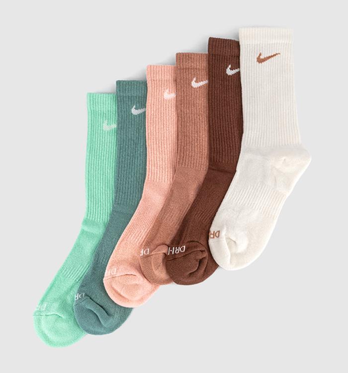 Nike Crew Socks 6 Pairs Blue Neautral Brown