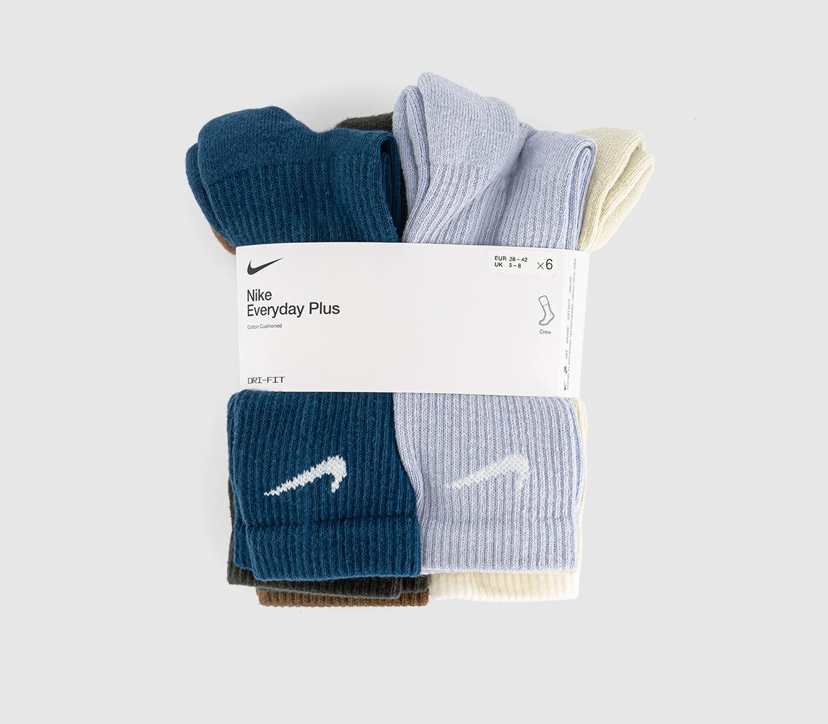 NikeCrew Socks 6 PairNavy Brown Cream