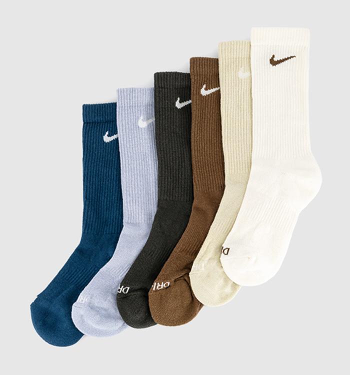 Nike Crew Socks 6 Pair Navy Brown Cream