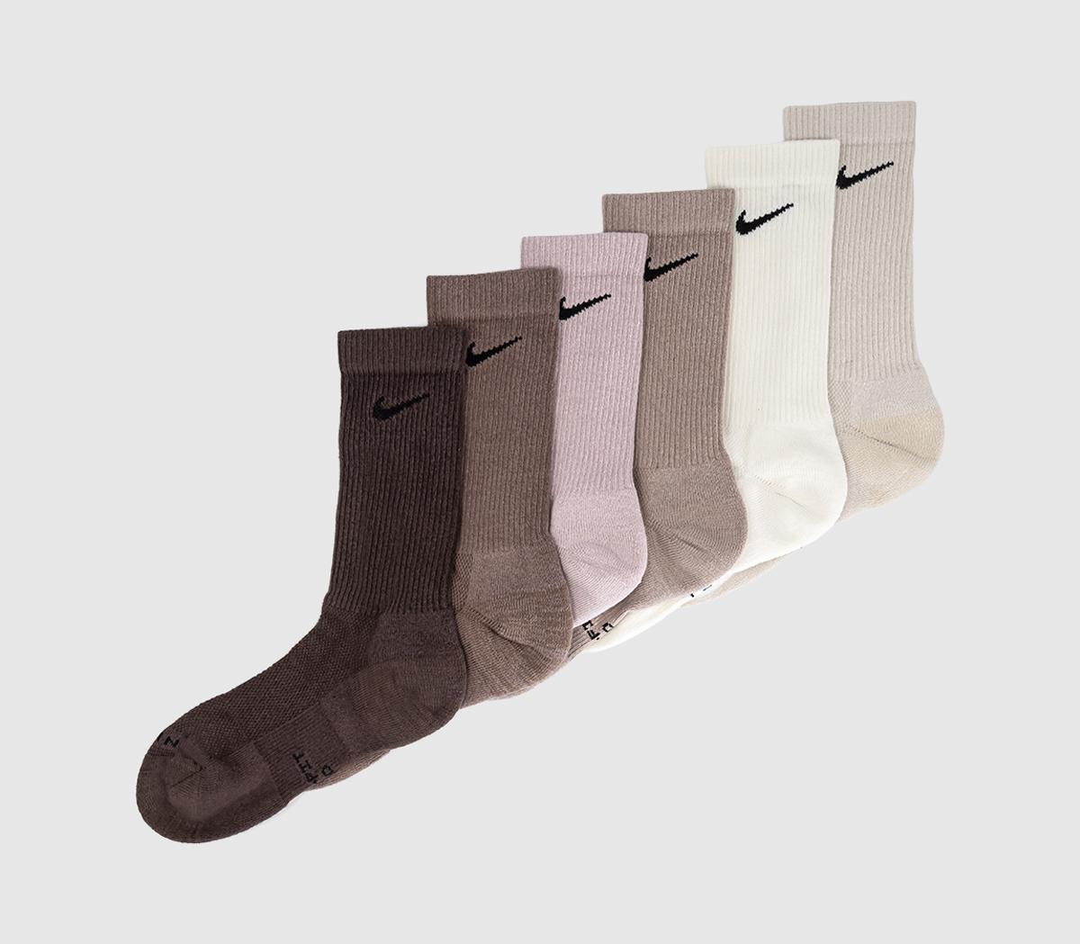 Nike Crew Socks 6 Pairs Choc Pink Brown in   Size L, Offspring