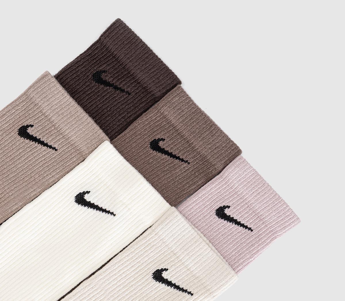 NikeCrew Socks 6 PairsChoc Brown Pink Off White