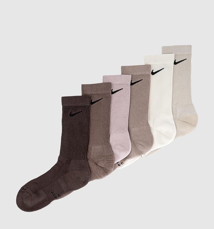 Nike Crew Socks 6 Pairs Choc Brown Pink Off White