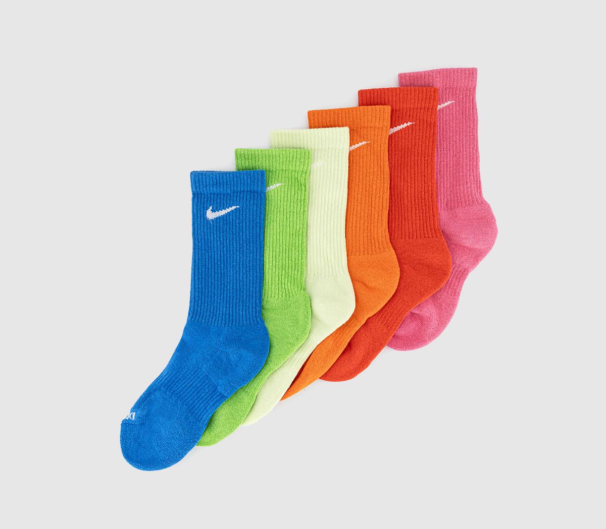 NikeCrew Socks 6 Pair NikeCrew Socks 6 PairBright Green Pink Red Multi