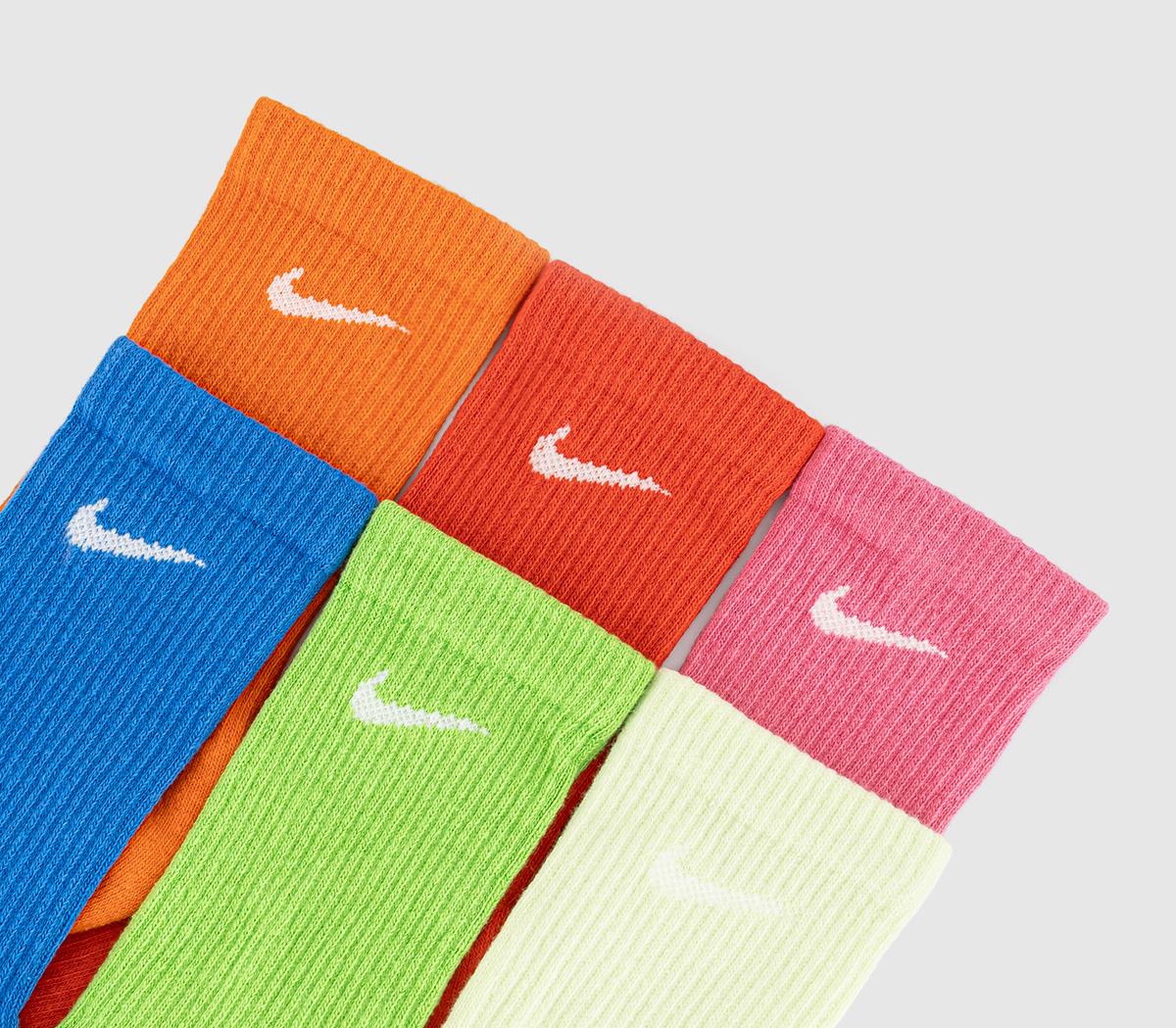 NikeCrew Socks 6 Pair NikeCrew Socks 6 PairBright Green Pink Red Multi
