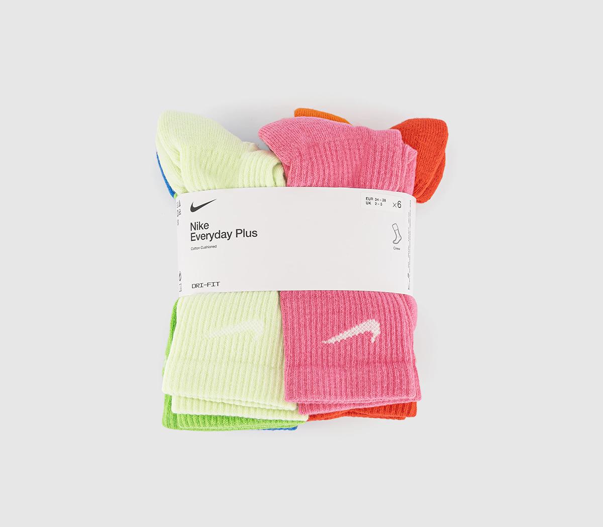 NikeCrew Socks 6 Pair NikeCrew Socks 6 PairBright Green Pink Red Multi
