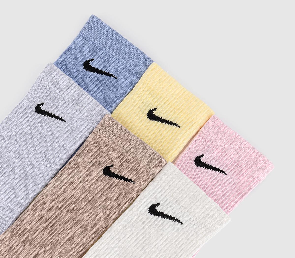 NikeCrew Socks 6 PairsMulti Pastel Pink Yellow Blue
