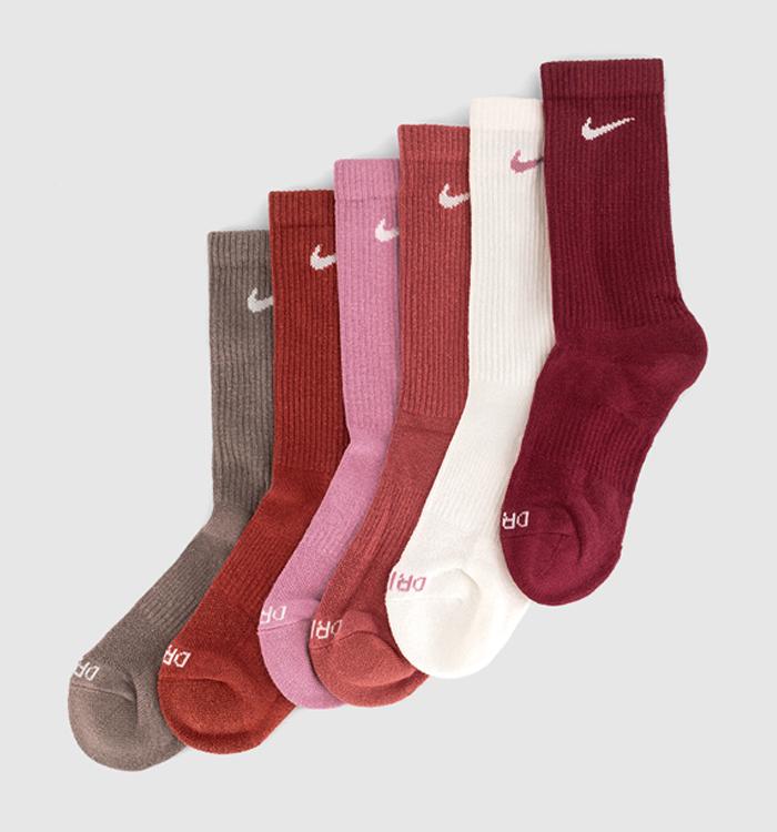 Nike Crew Socks 6 Pairs Pink Brown Multi