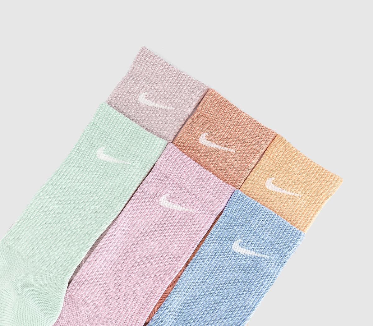 NikeCrew Socks 6 PairsMulti Pastel Pink Blue Green