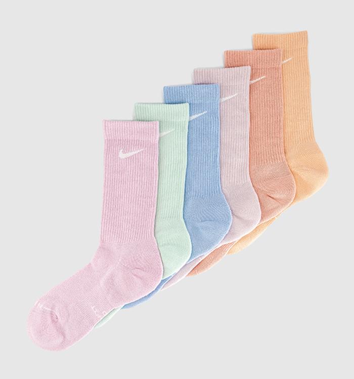 Nike Crew Socks 6 Pairs Multi Pastel Pink Blue Green