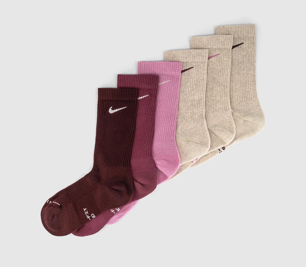 NikeCrew Socks 6 PairsPink Burg Off White