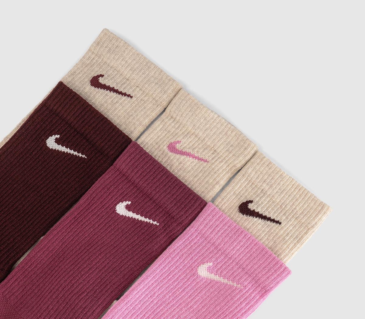 NikeCrew Socks 6 PairsPink Burg Off White