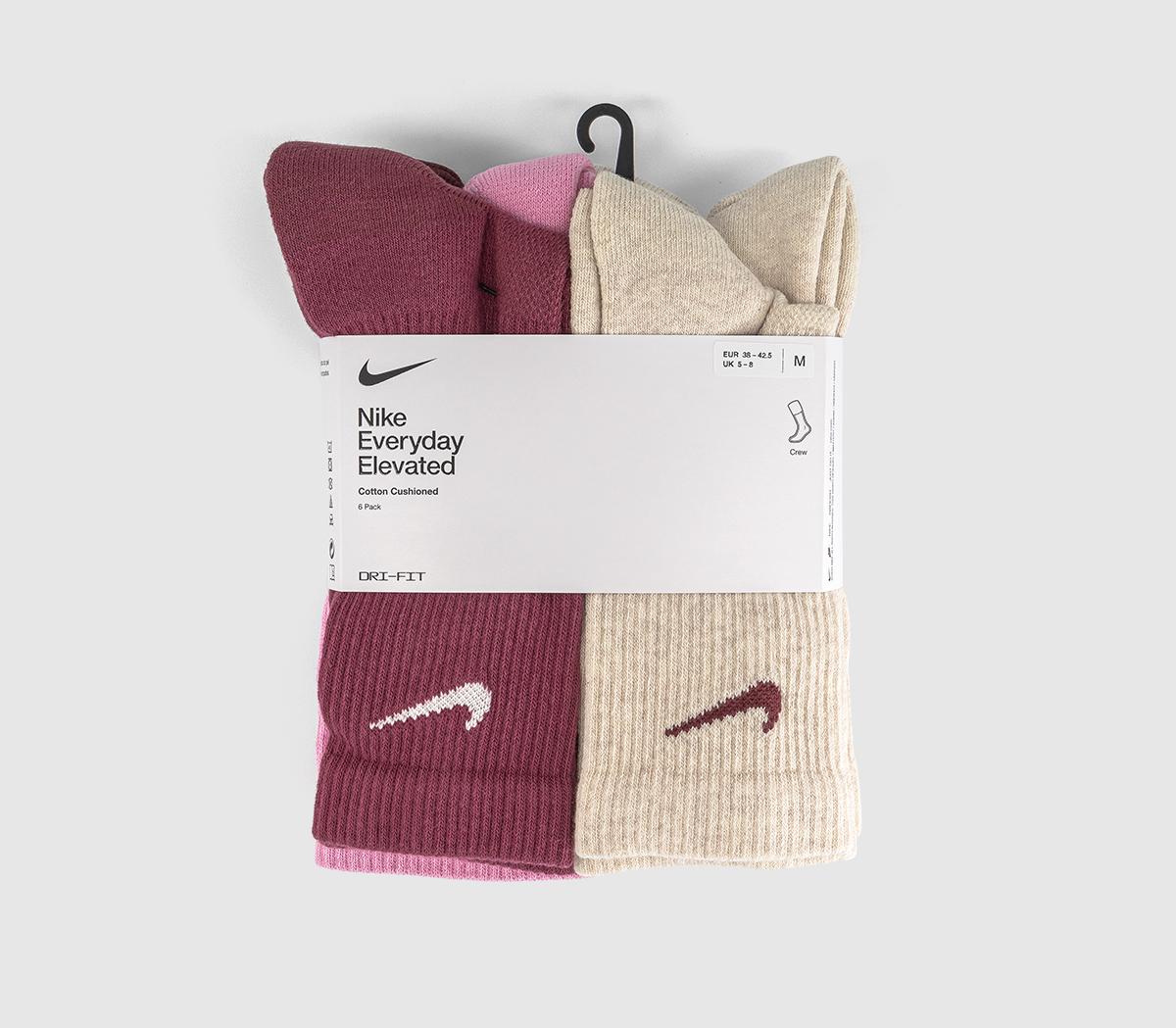 NikeCrew Socks 6 PairsPink Burg Off White