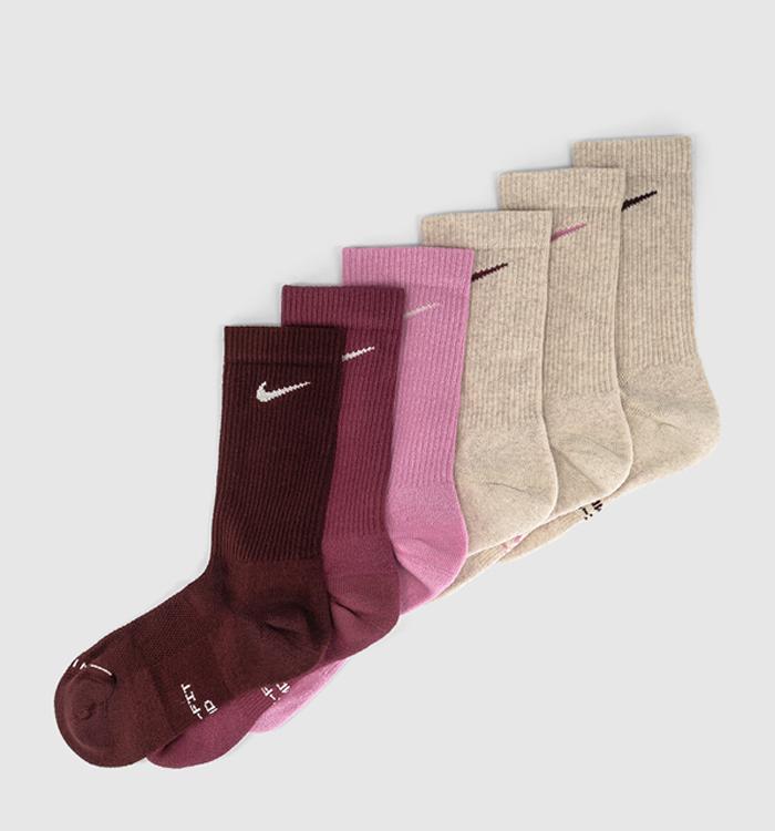 Nike Crew Socks 6 Pairs Pink Burg Off White