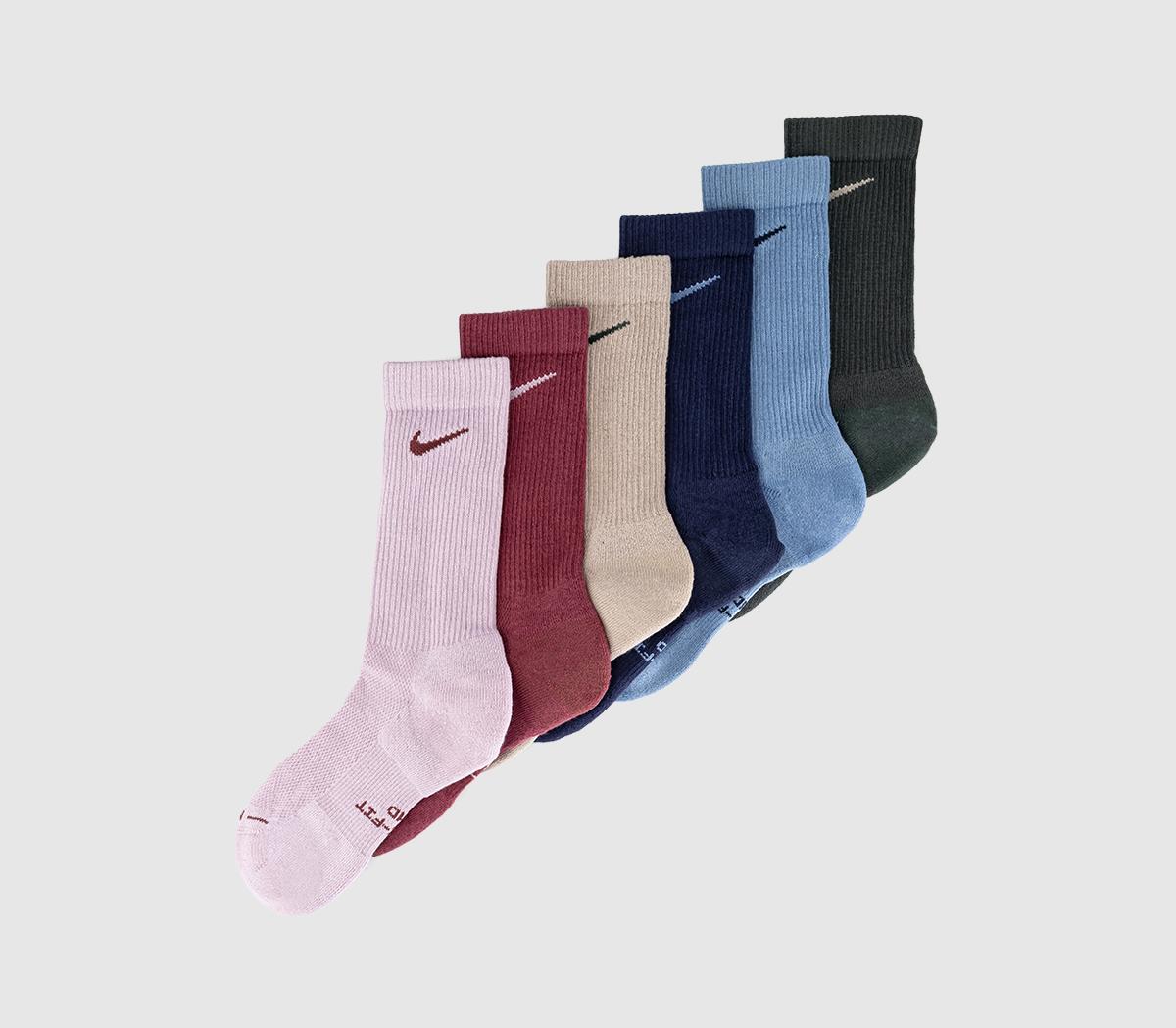 NikeCrew Socks 6 PairsPink Blue Green