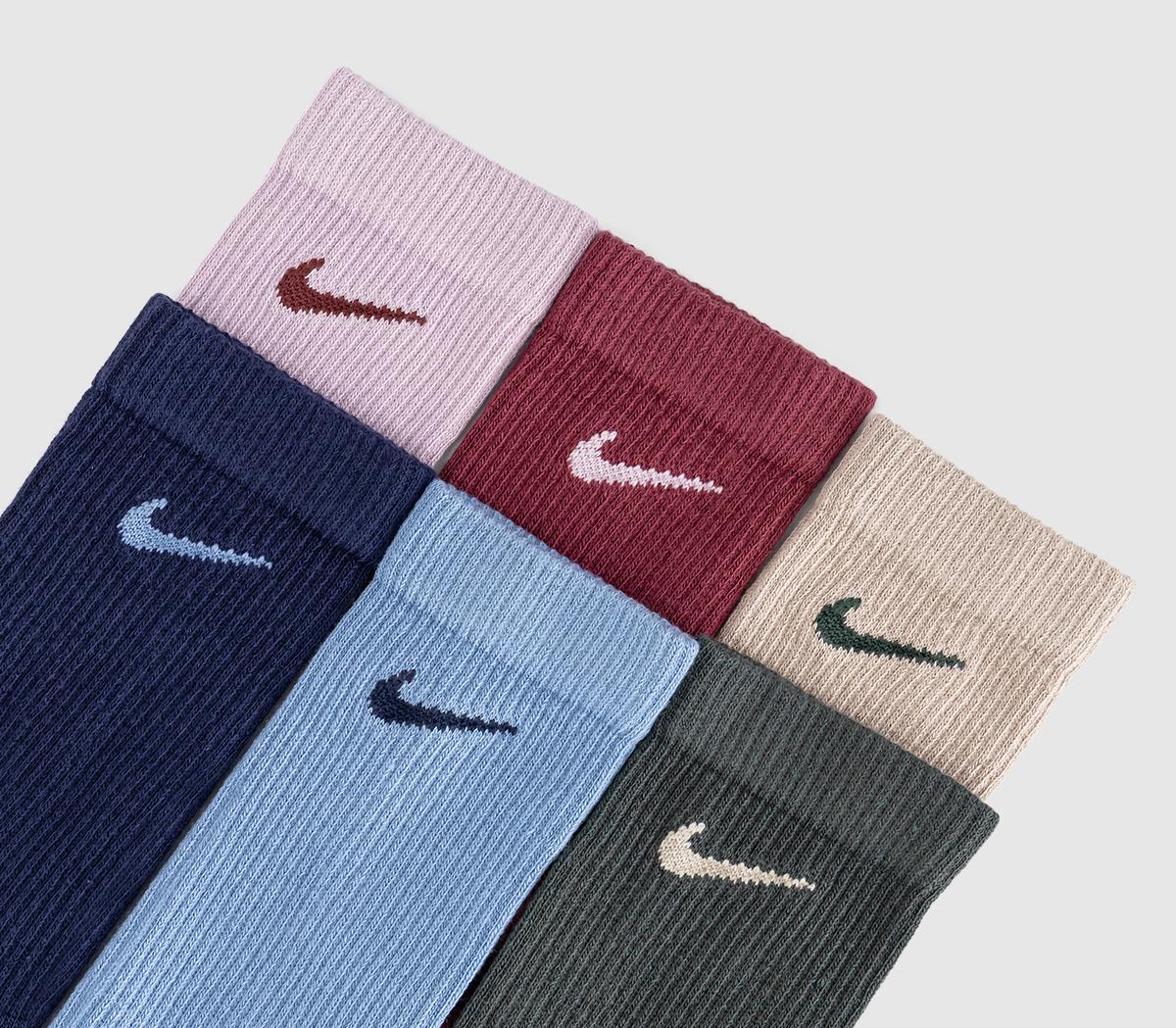NikeCrew Socks 6 PairsPink Blue Green