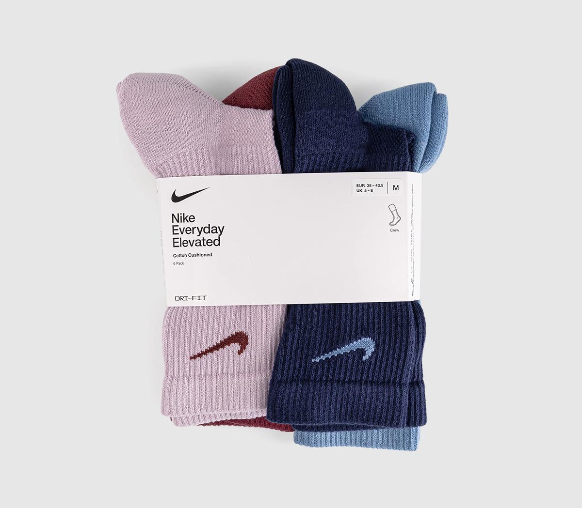 NikeCrew Socks 6 PairsPink Blue Green