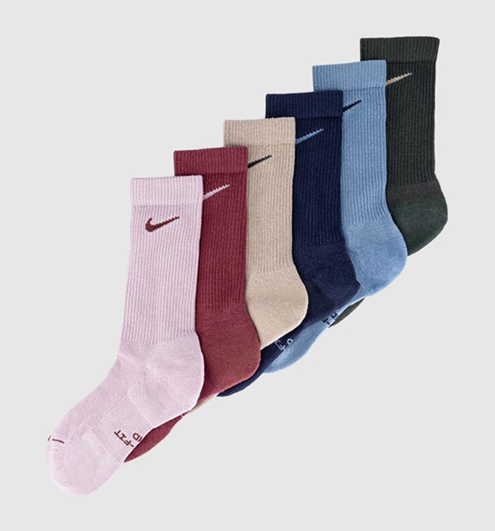 Nike Crew Socks 6 Pairs Pink Blue Green