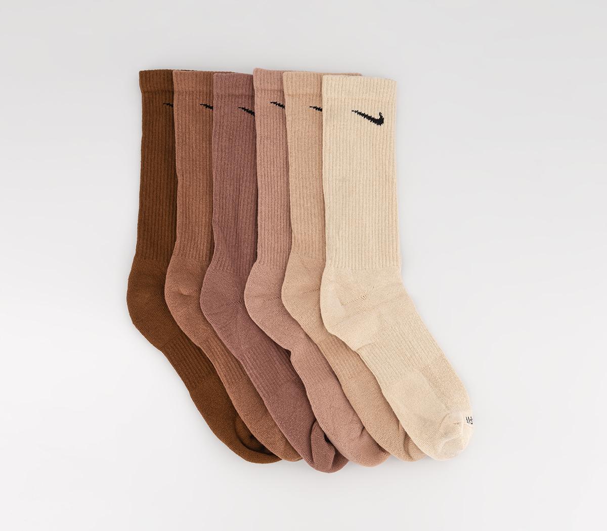 Nike Crew Socks 6 Pair Multi Cream Pink, S