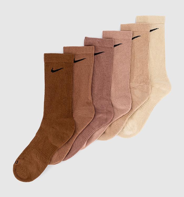 Nike Crew Socks 6 Pairs Multi Cream Pink