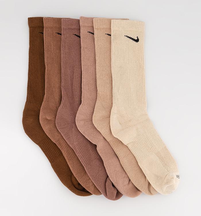 Nike Crew Socks 6 Pairs Multi Cream Pink