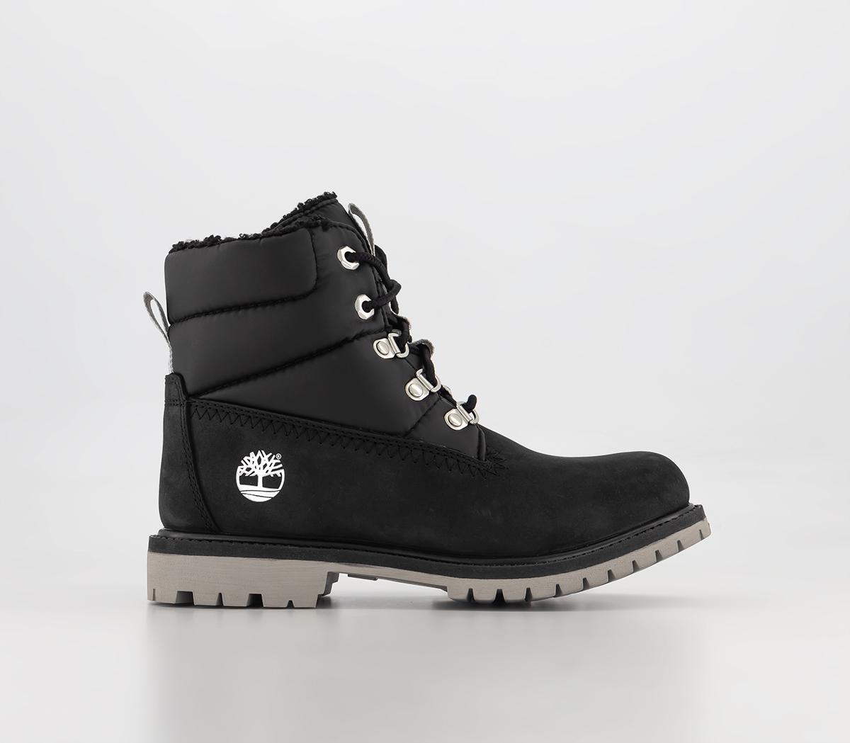 Timberland 6 Premium Puffer Boots Black Nubuck Silver - Women's Ankle Boots
