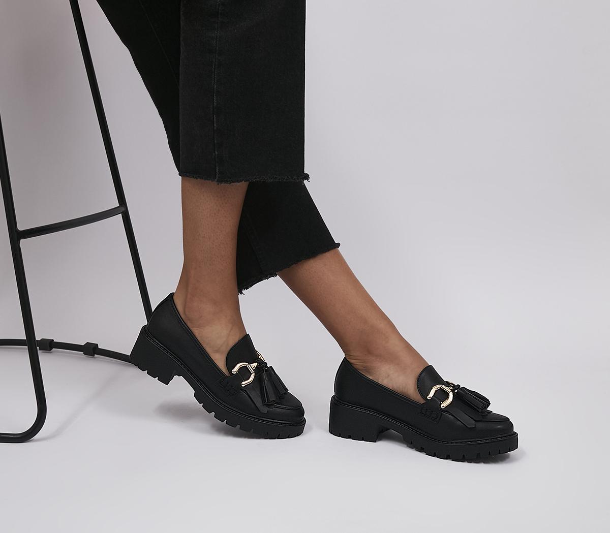 Black loafers best sale with gold chain