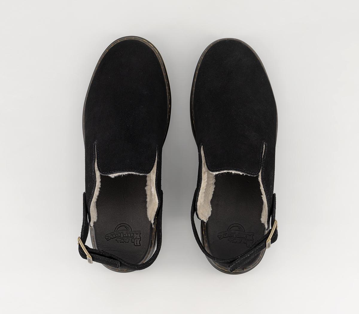Dr. Martens Carlson Lined Mules Dr. Martens Carlson Lined Mules Black Suede Cream Shearling