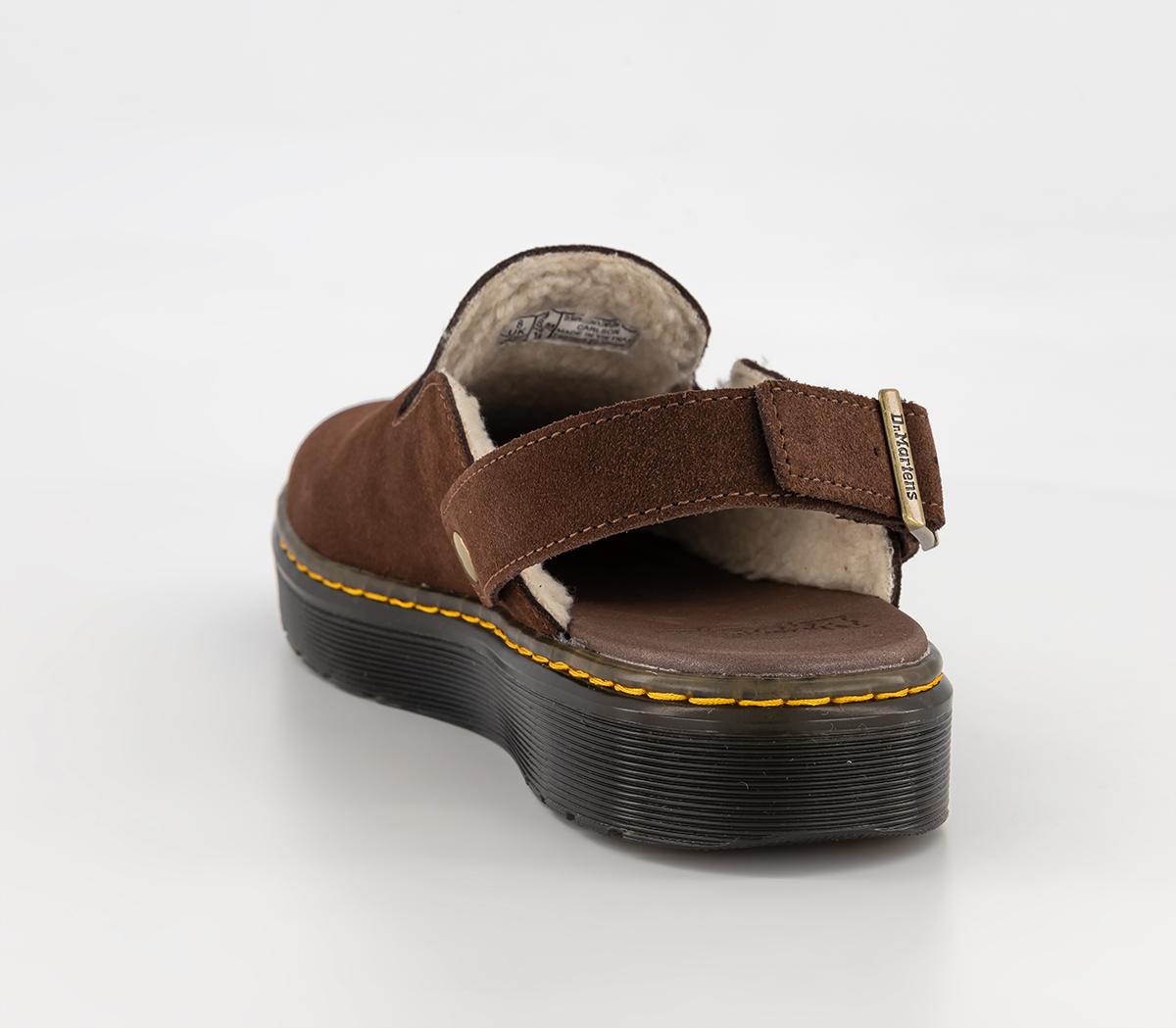 Dr. Martens Carlson Lined Mules Dr. Martens Carlson Lined Mules Dark Brown Suede Cream Shearling