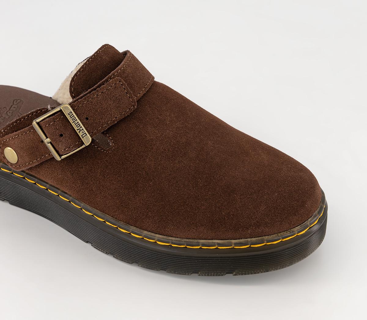 Dr. Martens Carlson Lined Mules Dr. Martens Carlson Lined Mules Dark Brown Suede Cream Shearling