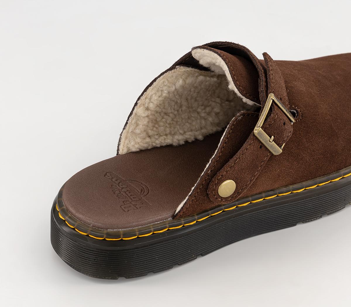 Dr. Martens Carlson Lined Mules Dr. Martens Carlson Lined Mules Dark Brown Suede Cream Shearling