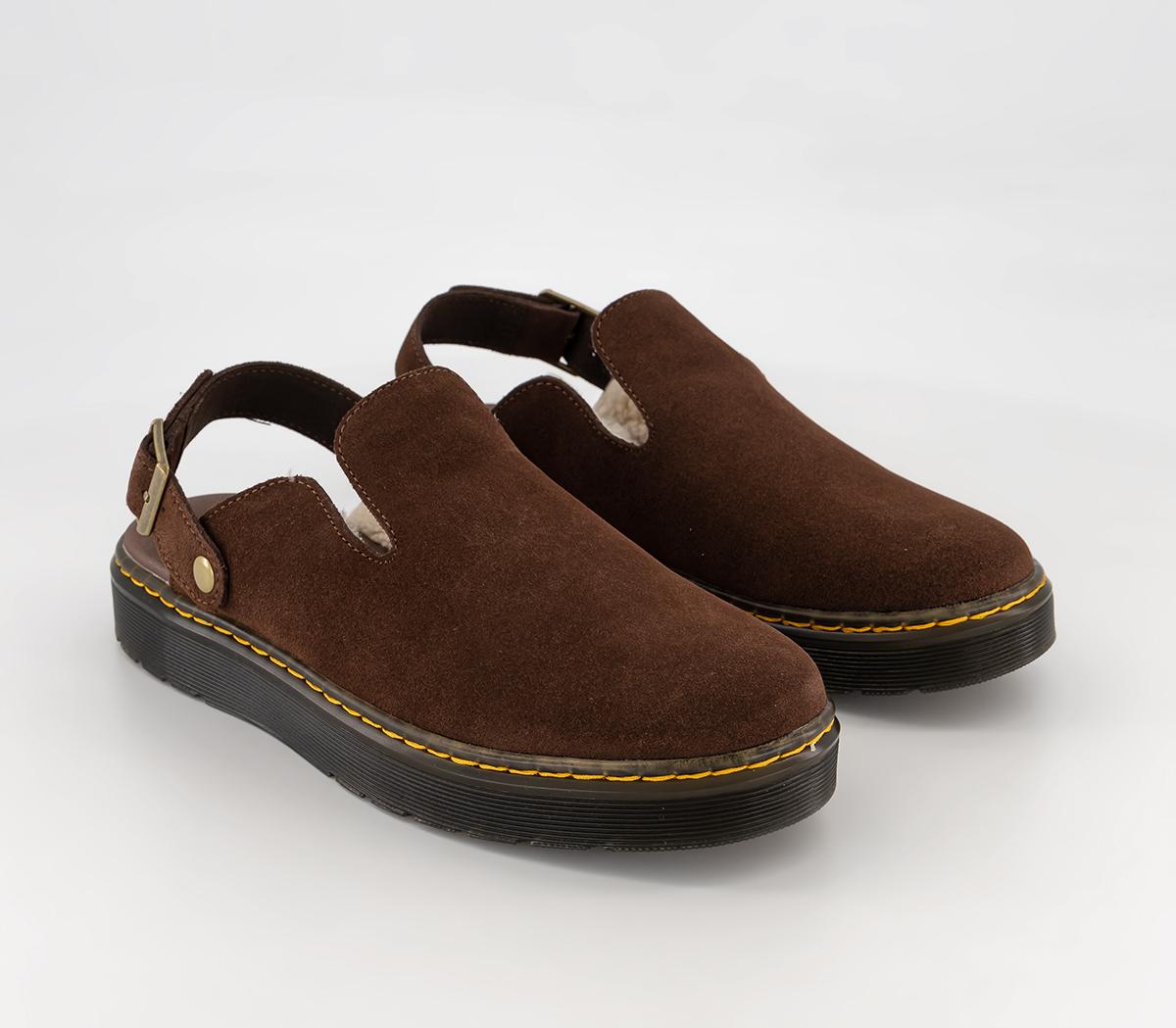 Dr. Martens Carlson Lined Mules Dr. Martens Carlson Lined Mules Dark Brown Suede Cream Shearling