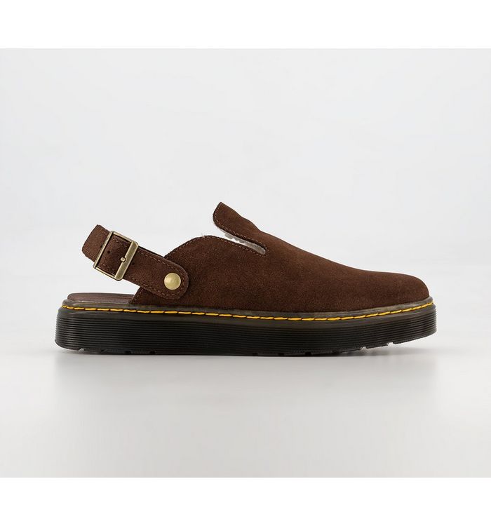 Dr. Martens Carlson Lined Mules Dark Brown Suede Cream Shearling