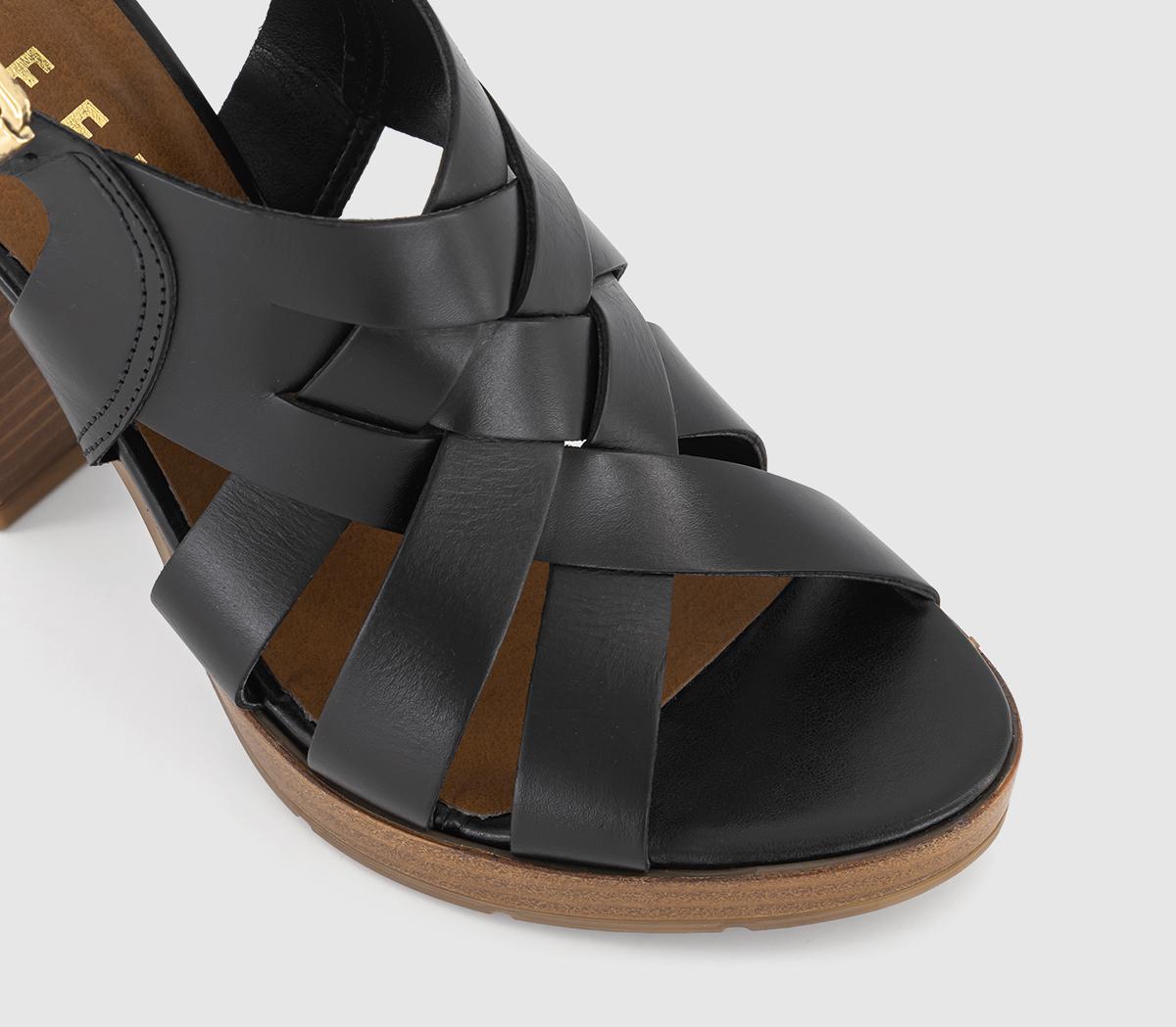 OFFICEHoliday Woven Upper Wooden Block HeelsBlack Leather