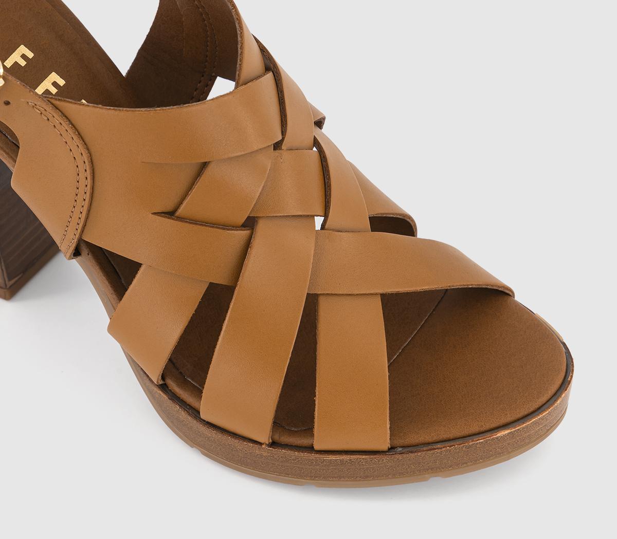 OFFICEHoliday Woven Upper Wooden Block HeelsTan Leather
