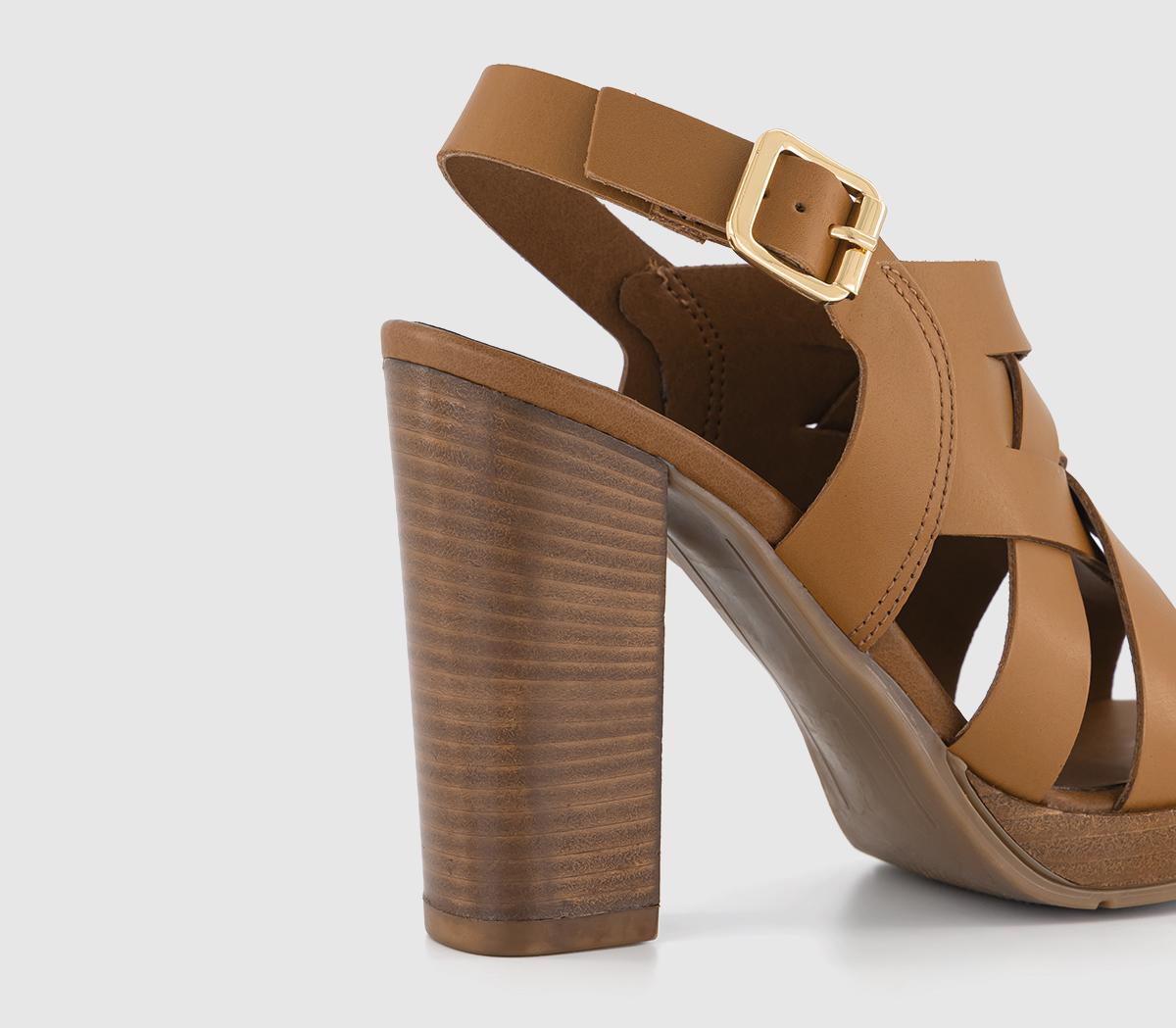 OFFICEHoliday Woven Upper Wooden Block HeelsTan Leather