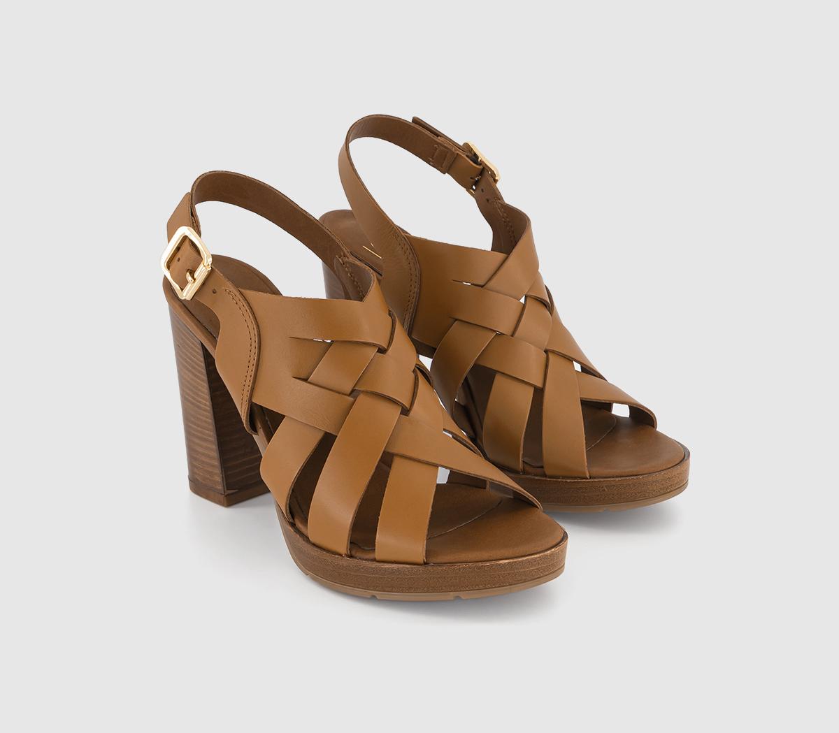 OFFICEHoliday Woven Upper Wooden Block HeelsTan Leather