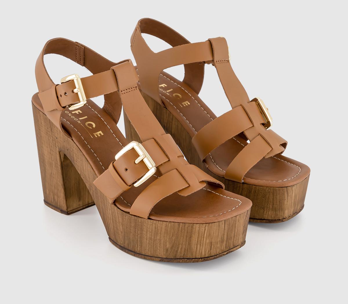 OFFICEHawaii T Bar Platform SandalsTan Leather